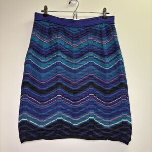 Missoni Art Deco Blue Purple Teal Knit Chevron Skirt size 46